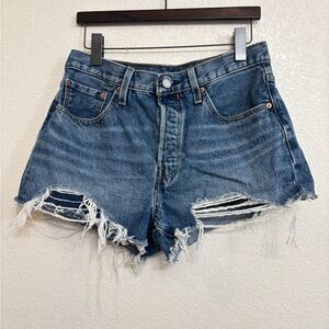 Levi’s 501 Original High Rise Button Fly Distressed Denim Shorts Light Wash 31
